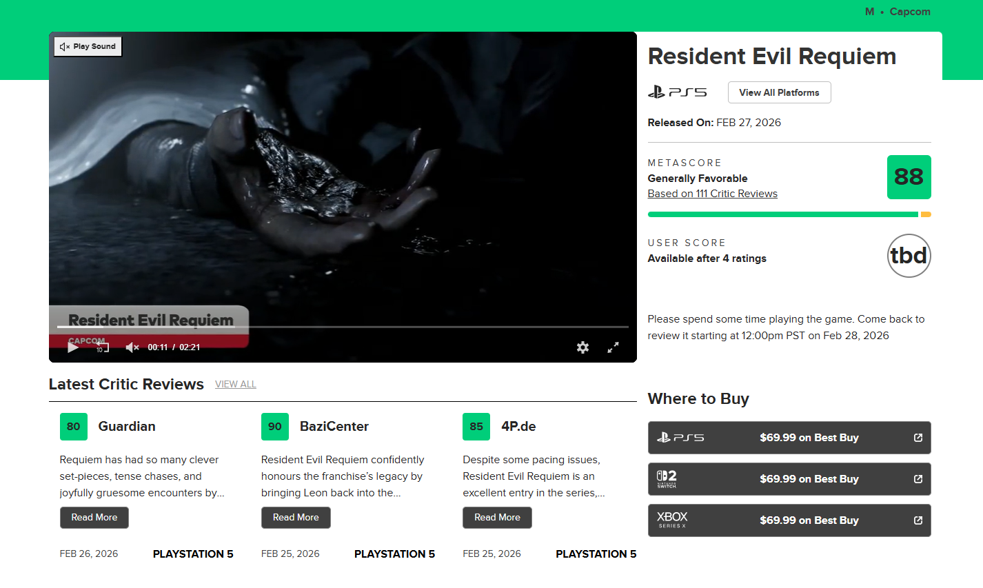 Resident Evil Requiem Metascore