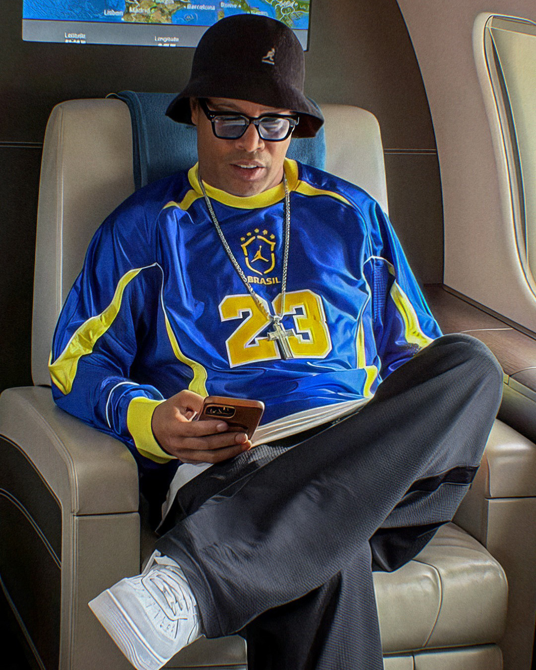 Ronaldinho wearing the Brazil Jordan shirt