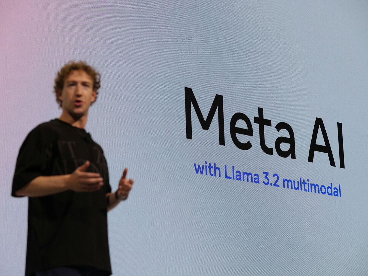 Mark Zuckerberg during a presentation on Meta's artificial intelligence strategy